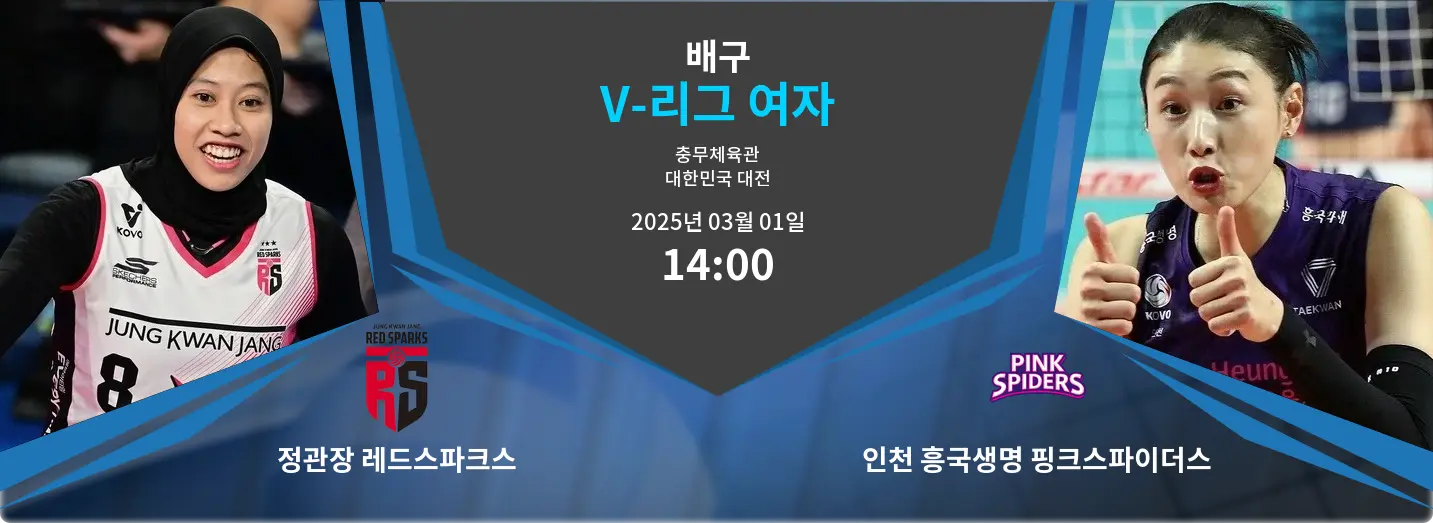 정관장 레드스파크스 VS 인천 흥국생명 핑크스파이더스 V-리그 여자 경기 분석 – 2025년 3월 01일