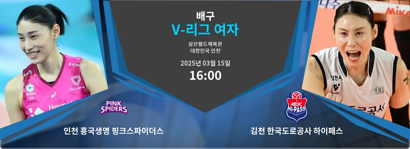 인천 흥국생명 핑크스파이더스 VS 김천 한국도로공사 하이패스 V-리그 여자 경기 분석 – 2025년 3월 15일