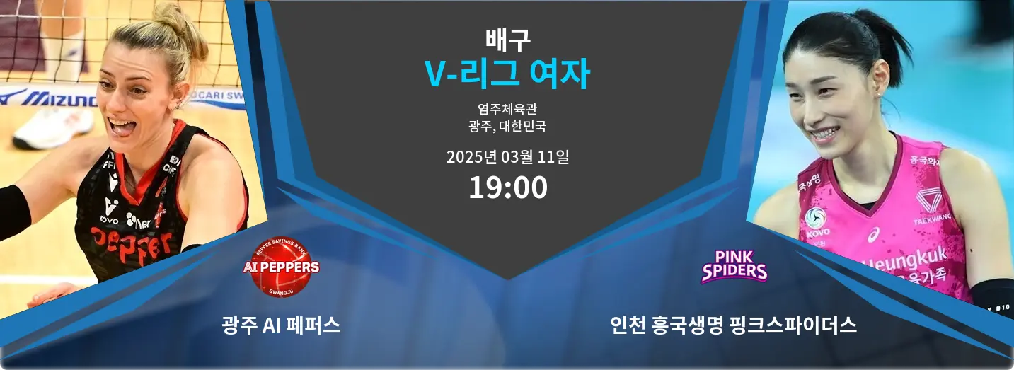 광주 AI 페퍼스 VS 인천 흥국생명 핑크스파이더스 V-리그 여자 경기 분석 – 2025년 3월 11일