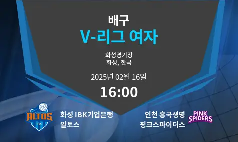 화성 IBK기업은행 알토스 VS 인천 흥국생명 핑크스파이더스 V-리그 여자 경기 분석 – 2025년 2월 16일