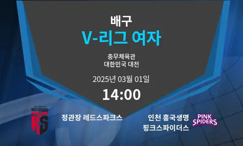 정관장 레드스파크스 VS 인천 흥국생명 핑크스파이더스 V-리그 여자 경기 분석 – 2025년 3월 01일