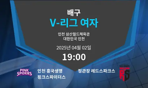 인천 흥국생명 핑크스파이더스 VS 정관장 레드스파크스 V-리그 여자 경기 분석 – 2025년 4월 02일