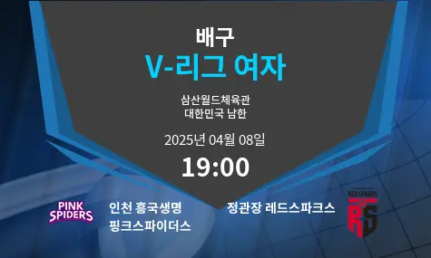 인천 흥국생명 핑크스파이더스 VS 정관장 레드스파크스 V-리그 여자 경기 분석 – 2025년 4월 08일