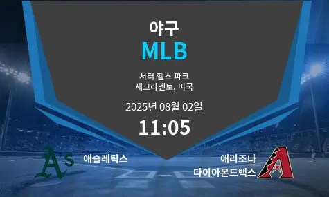 애슬레틱스 VS 애리조나 다이아몬드백스 MLB 경기 분석 – 2025년 8월 2일