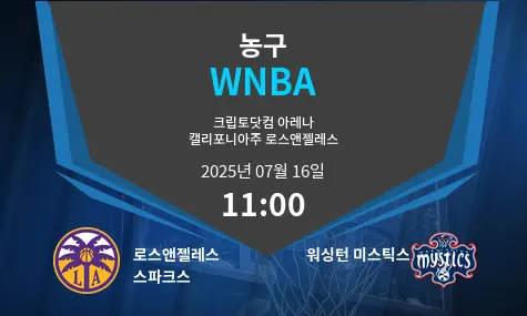 로스앤젤레스 스파크스 VS 워싱턴 미스틱스 WNBA 경기 분석 – 2025년 7월 16일