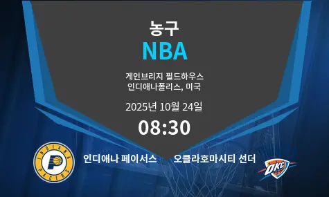 인디애나 페이서스 VS 오클라호마시티 선더 NBA 경기 분석 – 2025년 10월 24일