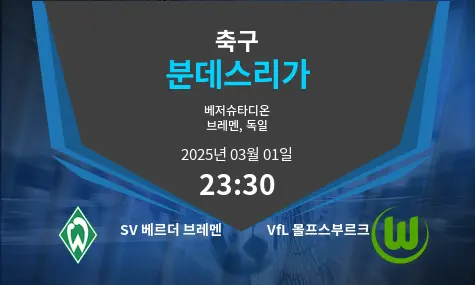 SV 베르더 브레멘 VS VfL 볼프스부르크 분데스리가 경기 분석 – 2025년 3월 01일