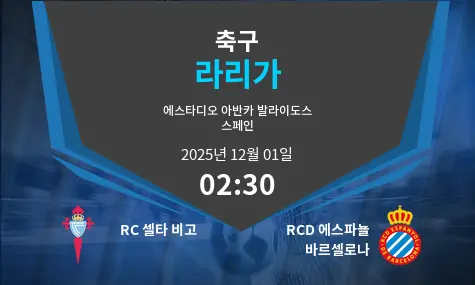 RC 셀타 비고 VS RCD 에스파뇰 바르셀로나 라리가 경기 분석 – 2025년 12월 1일