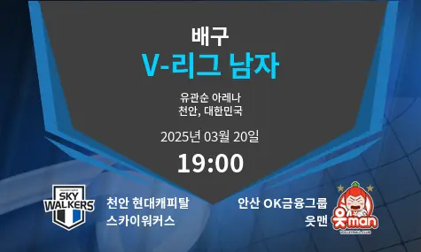 천안 현대캐피탈 스카이워커스 VS 안산 OK금융그룹 읏맨 V-리그 남자 경기 분석 – 2025년 3월 20일