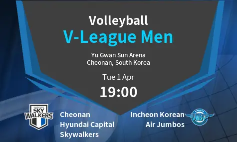Cheonan Hyundai Capital Skywalkers VS Incheon Korean Air Jumbos V-League Men Match Analysis – April 01, 2025