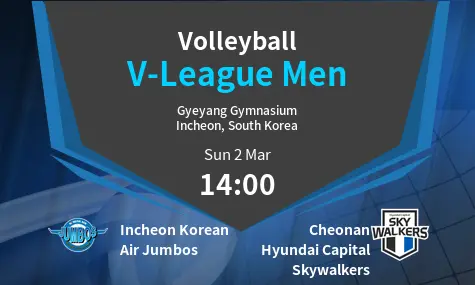 Incheon Korean Air Jumbos VS Cheonan Hyundai Capital Skywalkers V-League Men Match Analysis – March 02, 2025